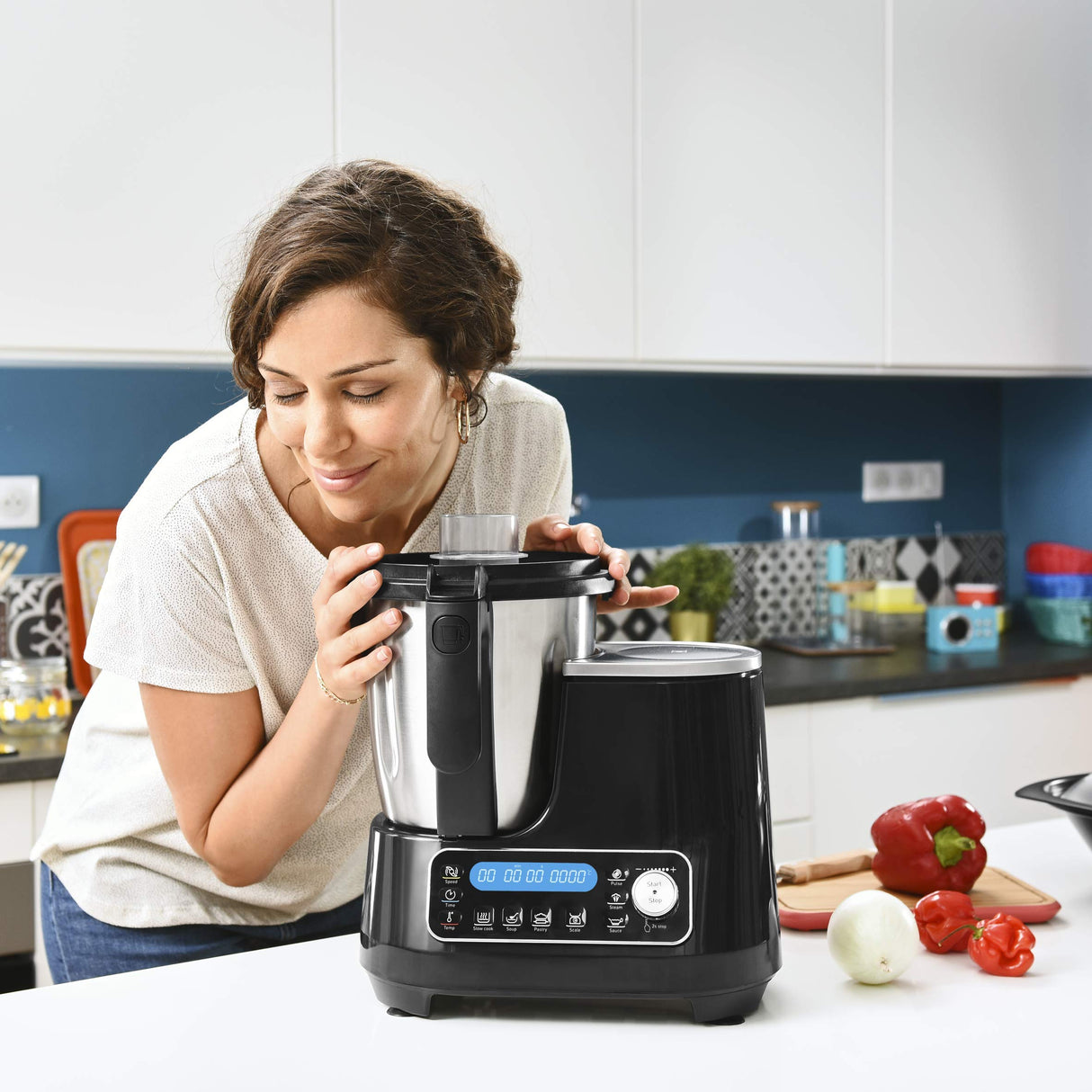 Moulinex HF456810, ClickChef Cocina multifunción compacta, 1400 W, 5 Programas, 32 Funciones, Báscula de cocina integrada, Olla a vapor, Batidora, Color Negro, 3.6 L