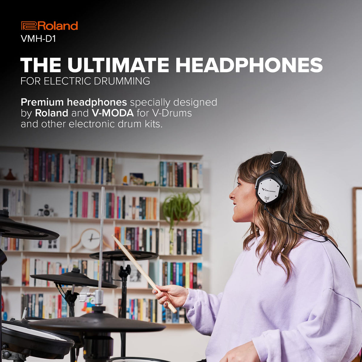 Auriculares para V-Drums Roland VMH-D1 | Diseñados por Roland y V-MODA para V-Drums y todos los kits de batería electrónica | Sonido inmersivo | Confort prolongado