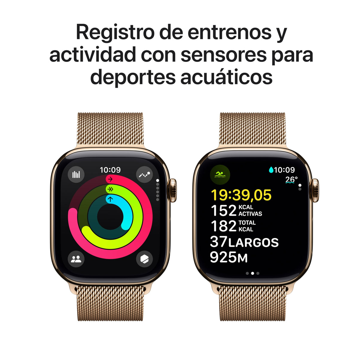 Apple Watch Series 10 GPS + Cellular Smartwatch con Caja de Titanio Oro de 42 mm y Pulsera Milanese Loop Oro - Talla única. Monitor de entreno, Pantalla Retina Siempre Activa y Neutro en Carbono