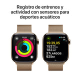 Apple Watch Series 10 GPS + Cellular Smartwatch con Caja de Titanio Oro de 42 mm y Pulsera Milanese Loop Oro - Talla única. Monitor de entreno, Pantalla Retina Siempre Activa y Neutro en Carbono