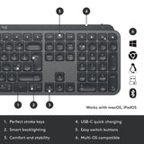 Logitech MX Keys Combo para empresas | Gen 2, teclado/ratón inalámbrico de tamaño completo, con apoyamano para teclado, Bluetooth, Logi Bolt, Clics Suaves, Windows/Mac/Chrome/Linux, QWERTY ESP - Gris