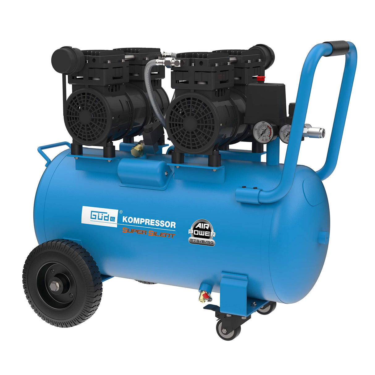 Güde 50138 Airpower 275/8/50 - Compresor silencioso (2 unidades de doble pistón con motor separado, caldera de 50 litros, 230 V, sin aceite)
