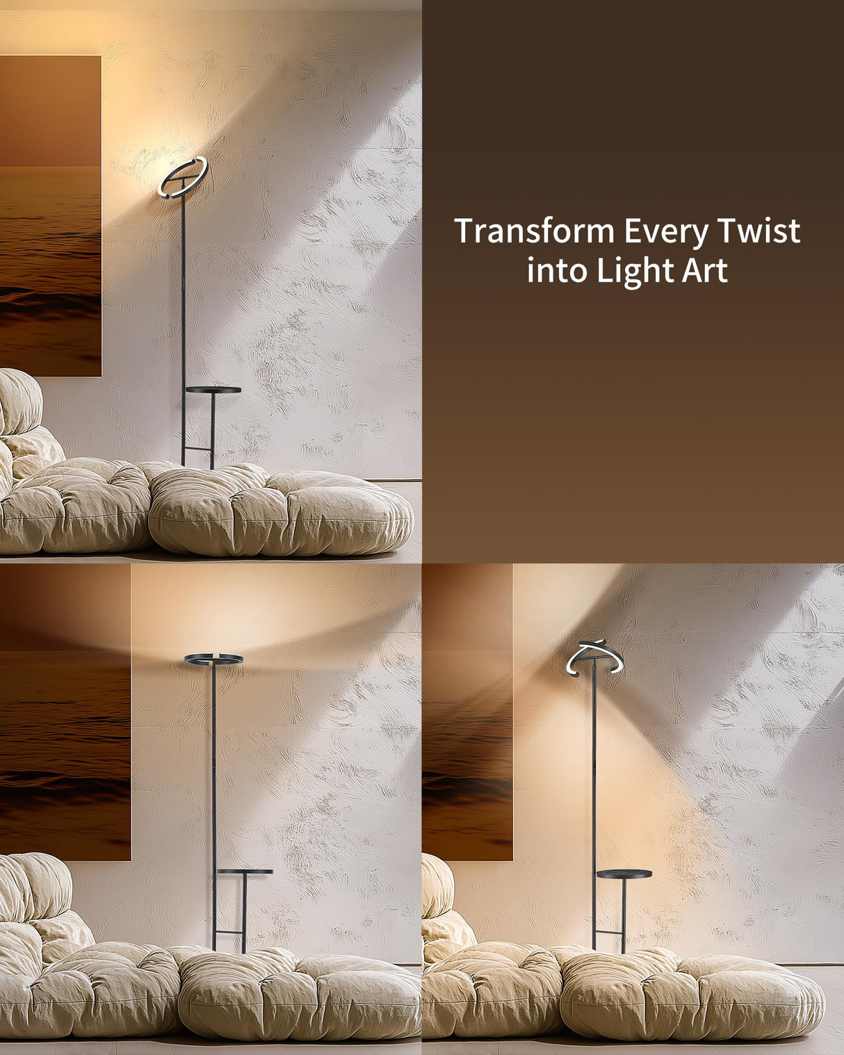 LuminexDesigns Lámpara de Pie con Mesa – Lámpara LED Regulable 36W con Mando a Distancia y Control Táctil, Cabezal Giratorio 360°, 2700K–6500K, Moderna para Salón, Oficina, Dormitorio – Negro