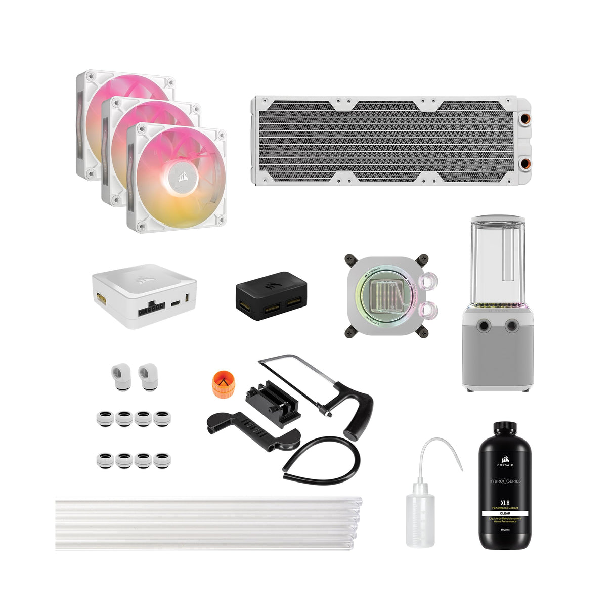 Corsair iCUE Link XH505i RX360 RGB Kit de Refrigeración Personalizada – Bloque de Refrigeración Liquida XC7 Elite, Bomba y Depósito XD6 Elite, 3 RX120 RGB, Radiador XR5 de 360 mm, System Hub - Blanco