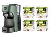Lavazza, A Modo Mio - Máquina de café Tiny Eco verde con 64 cápsulas ¡Tierra! Surtidas, cafetera expreso de plástico reciclado, 1450 W, 220-240 V, 50/60 Hz, 0,6 litros