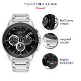 Tommy Hilfiger Reloj Analógico de Cuarzo Multifunción para Hombre con Correa de Acero Inoxidable Plateada - 1791890