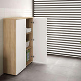 Habitdesign Mueble Auxiliar Despacho, Armario Estudio, 119x80x32,5 (AltoxAnchoxFondo - en cm), Color Blanco Artik y Roble Canadian, Modelo Office
