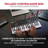 Akai Professional MPK Mini Plus - Teclado Controlador MIDI USB de 37 Mini Teclas con 8 Pads MPC, Secuenciador, MIDI/CV/Gate I/O, Software de Producción y Native Instruments Sound Package