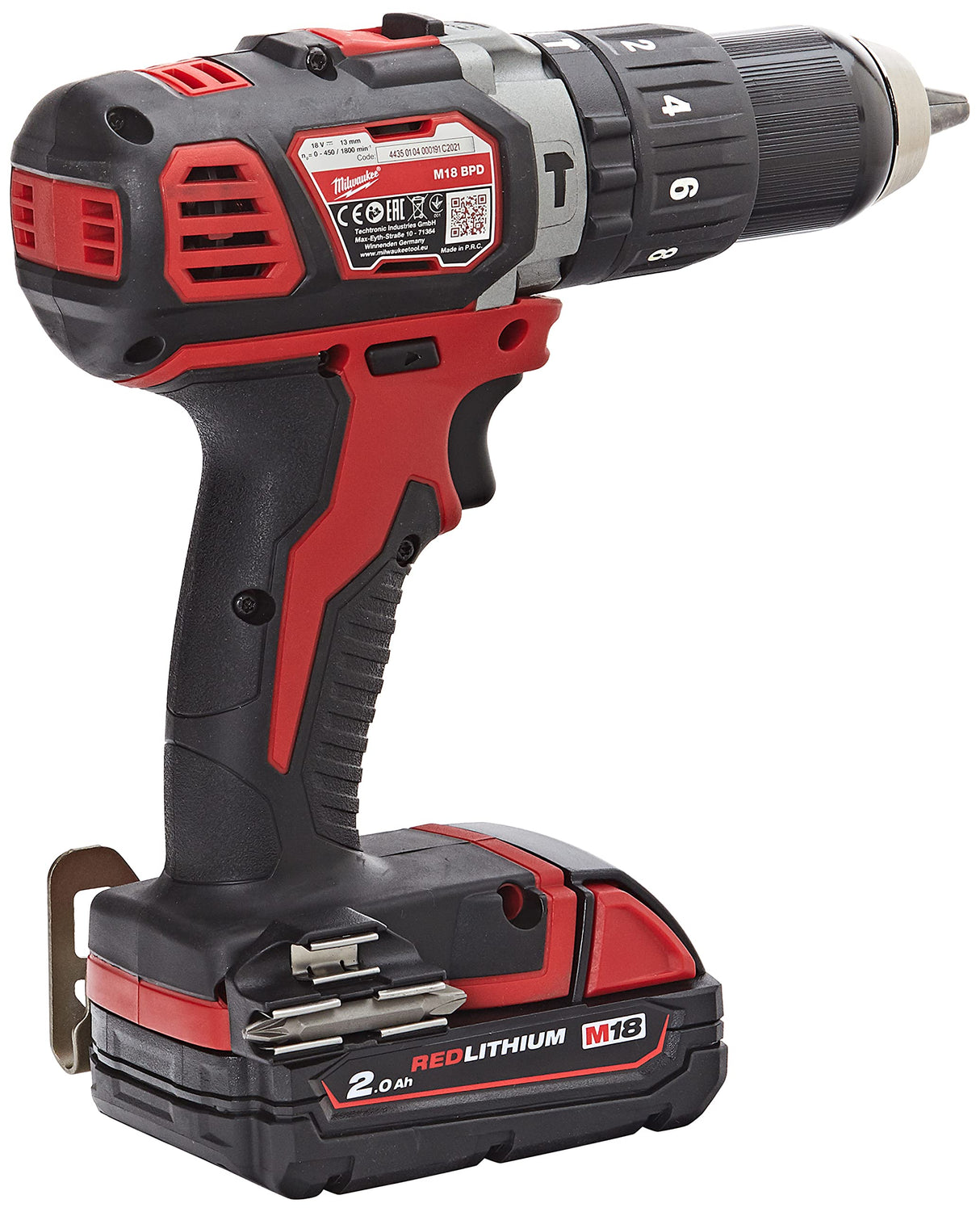 Milwaukee 4933443515 - M 18 bpd-202c taladro percutor 18v 2,0 ah litio 2 vel. 50 nm, Rojo y Negro