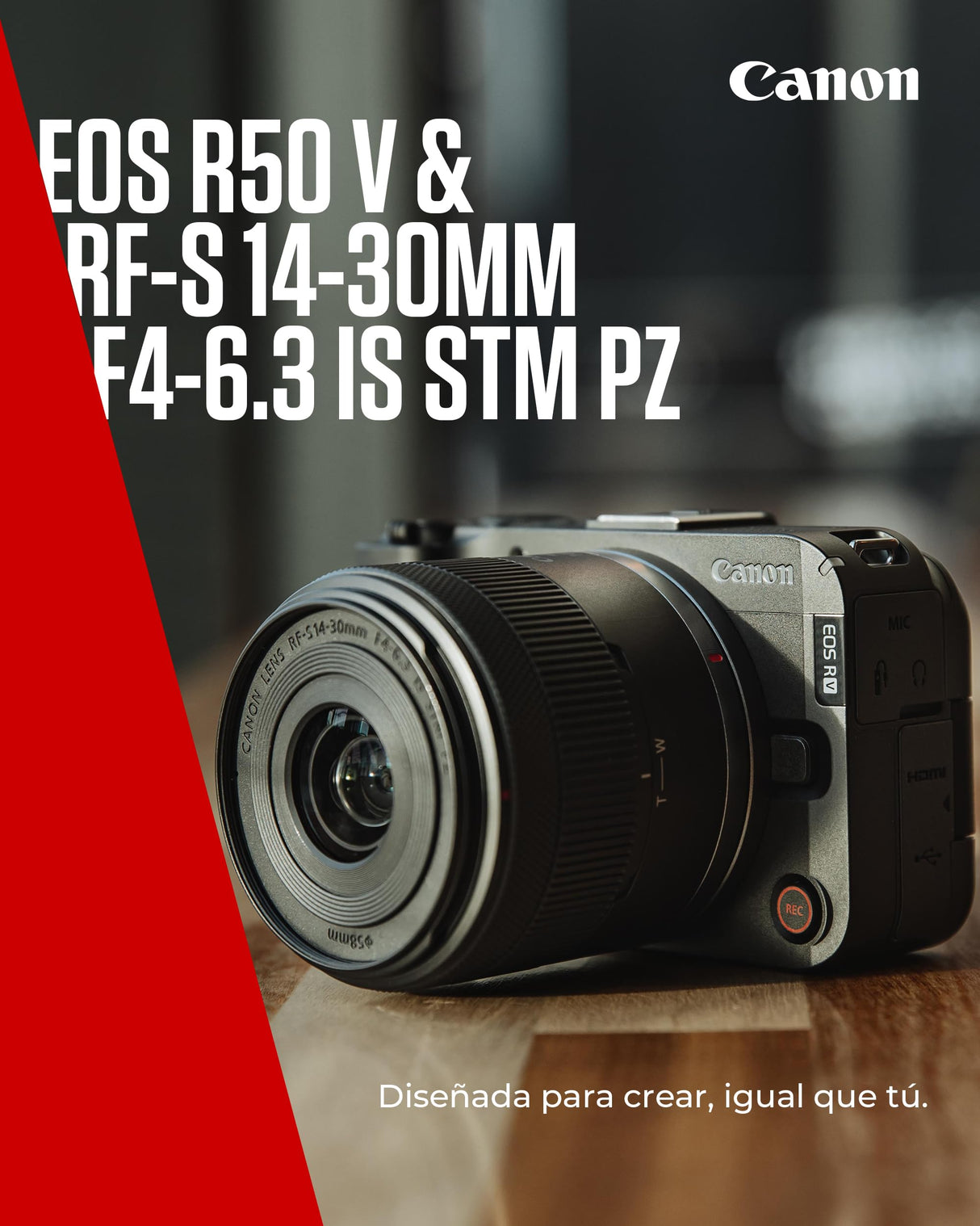 Canon EOS R50 V + RF-S 14-30mm F4-6.3 IS STM PZ - Cámara para Vlogging Compatible con Objetivos Canon RF | Ideal Vlogs y Viajes | Conexión Bluetooth