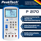 PeakTech 2170 - Medidor LCR, Dispositivo de Medición Esr con Usb, Incluido Software, Frecuencia 1/120 Hz, 1/10/100 Khz, Digital, Medición de Corriente, Pantalla LCD Iluminada, Gráfico de Barras