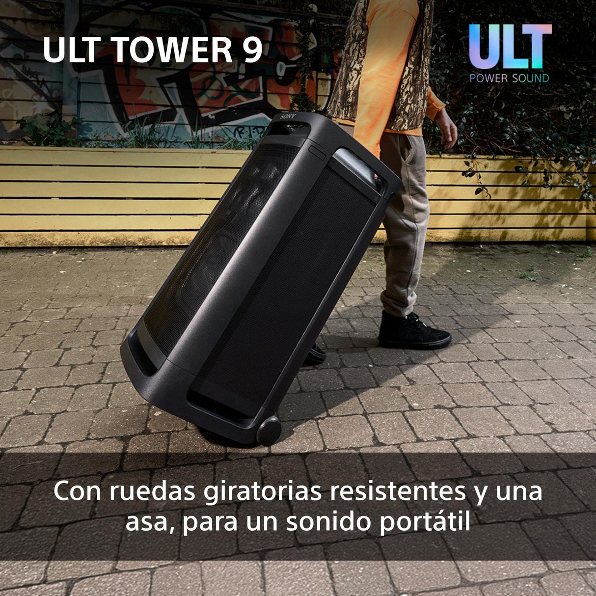 Sony ULT Tower 9, Ultimate Bluetooth Party Speaker, 25 H de batería y alimentación de Red, 2 Modos ULT Power Sound, X-Balanced Speaker, 360 Luces y Sonido, entradas de Karaoke, Negro
