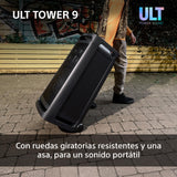 Sony ULT Tower 9, Ultimate Bluetooth Party Speaker, 25 H de batería y alimentación de Red, 2 Modos ULT Power Sound, X-Balanced Speaker, 360 Luces y Sonido, entradas de Karaoke, Negro