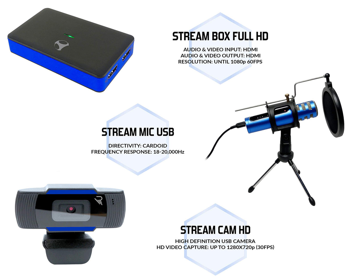 Subsonic Raiden - Paquete de Accesorios para Jugadores de Streaming y Youtubers, Caja de Captura de vídeo Full HD, micrófono, cámara HD - PS4, PS5, Xbox x-Series, Switch, PC, Xbox One. (Windows 8)