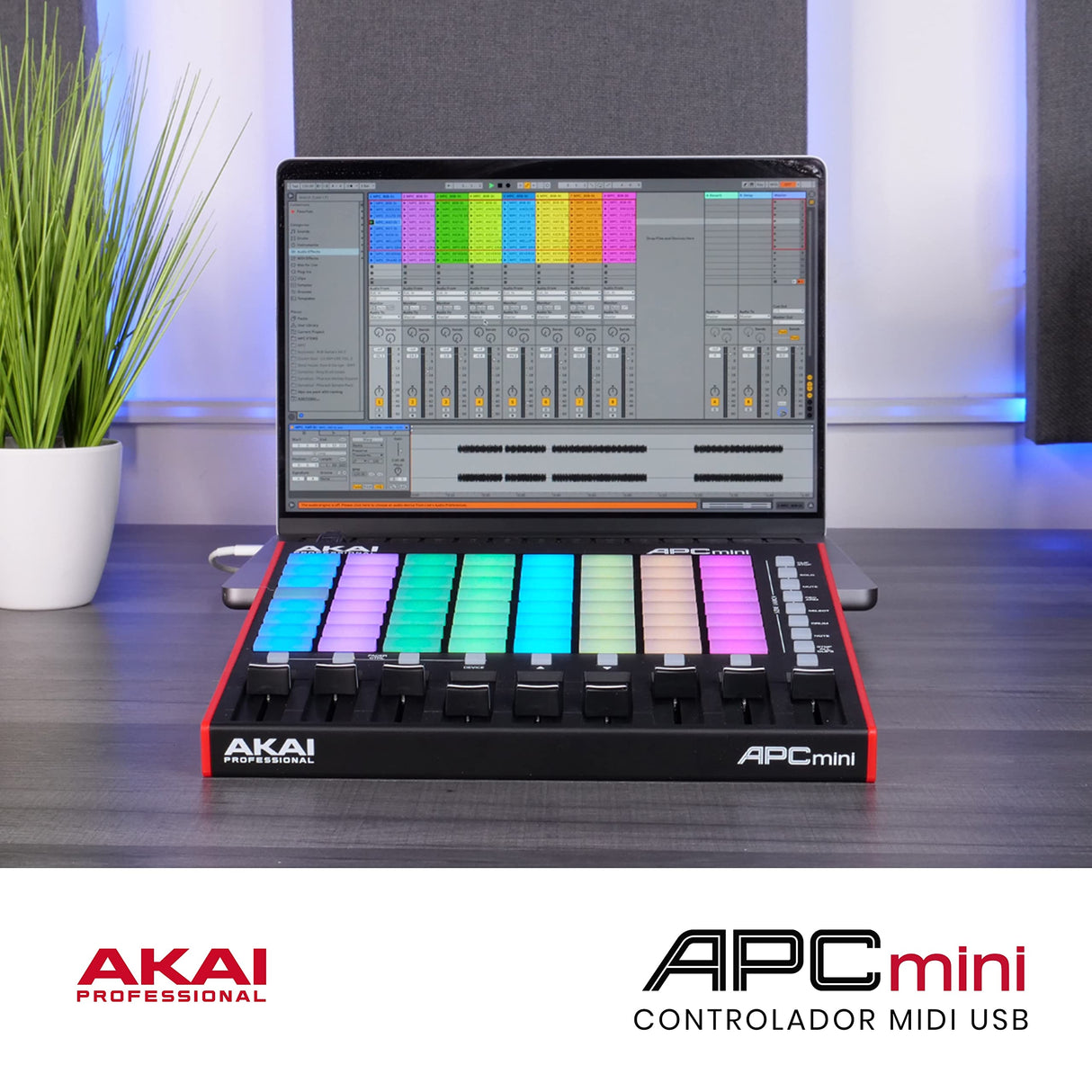 Akai Professional APC Mini MK2, Controlador MIDI USB para Lanzar Clips con Ableton Live, 64 Pads, Modalidad Nota y Batería, Mesa de Mezclas MIDI, Negro
