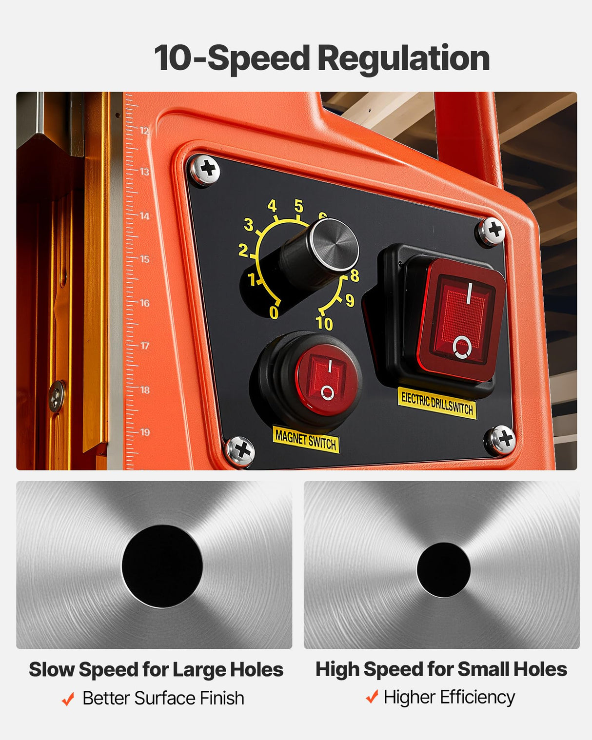 VEVOR 1350 W Taladro de Columna Magnético, Diámetro de Perforación de 50 mm, Potencia de 12500 N, Velocidad Ajustable de 0 a 800 RPM, con Vástago Weldon, para Superficies Metálicas, Industria