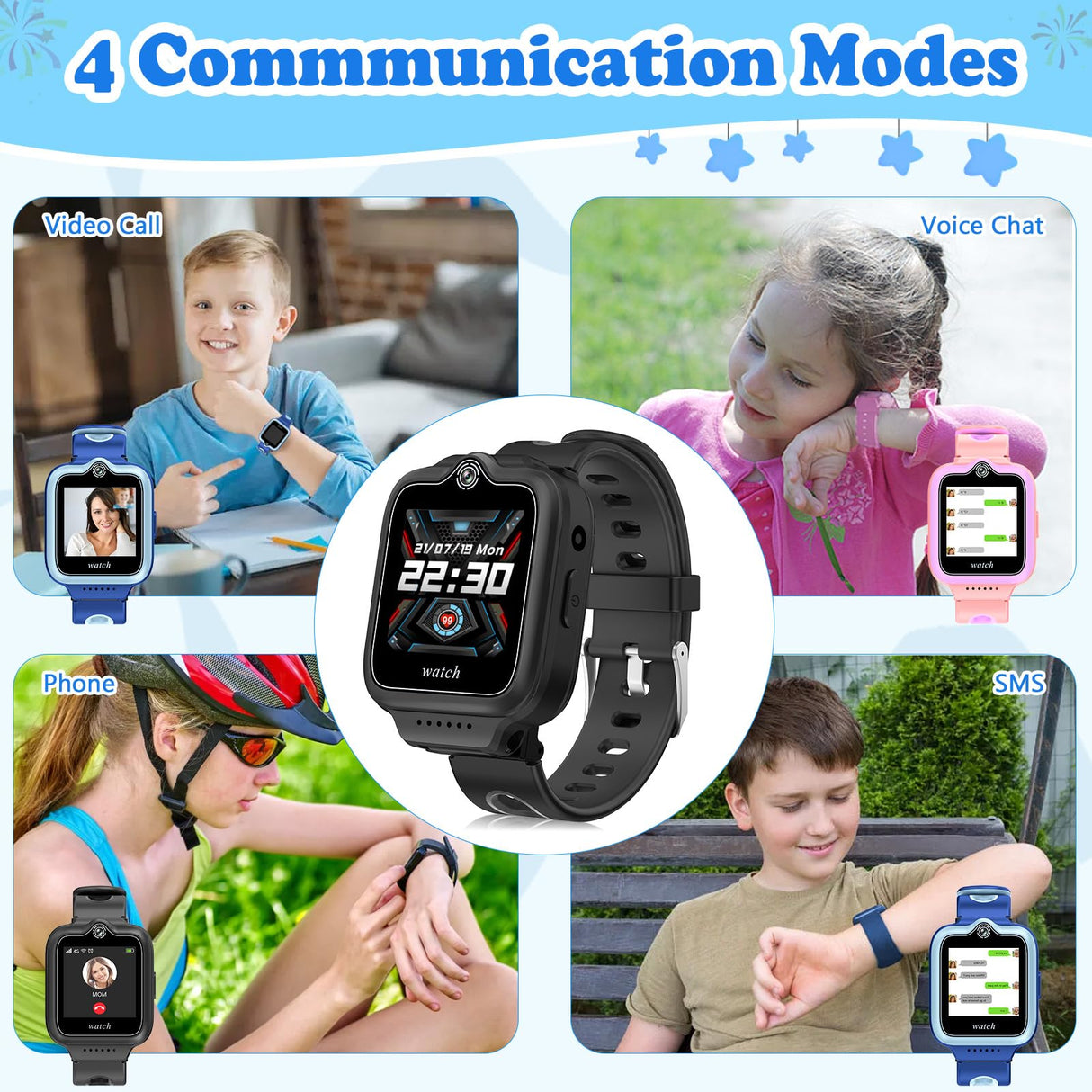 ele ELEOPTION 4G GPS Reloj Inteligente Impermeable para niños y niñas, Llamada bidireccional, Chat de Voz y vídeo, cámara, SOS, Reproductor de vídeo Musical, Alarma