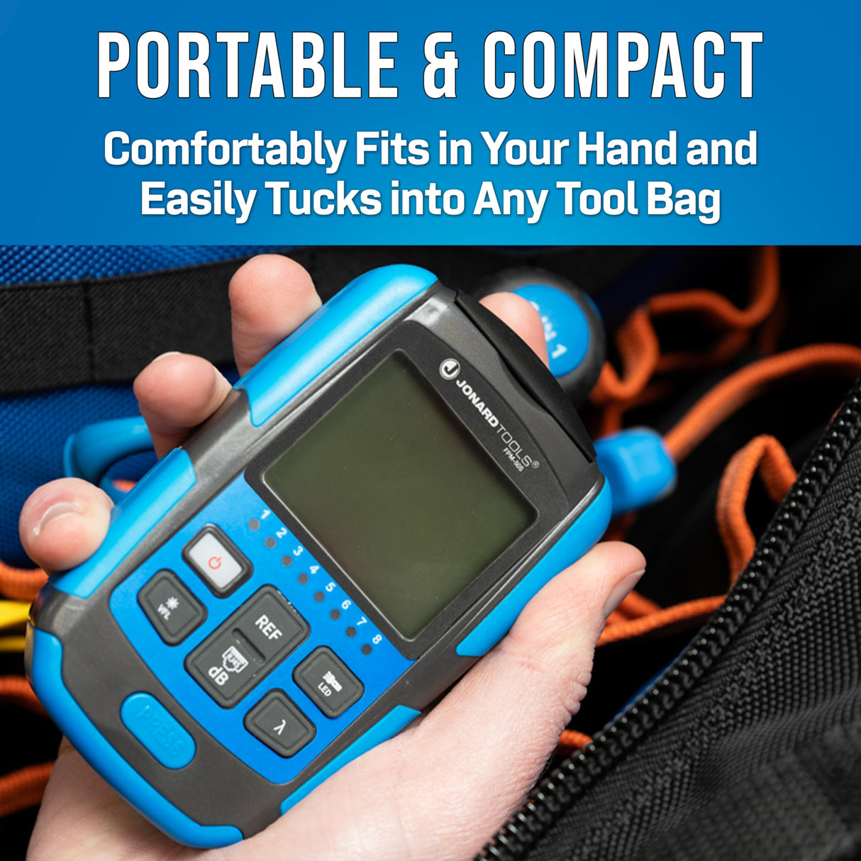 Jonard Tools FPM-50S Mini medidor de potencia óptica, herramienta 3 en 1, OPM (-50 a +26dBm), VFL, probador de red RJ45, rango de 800-1650 nm, adaptadores FC y LC