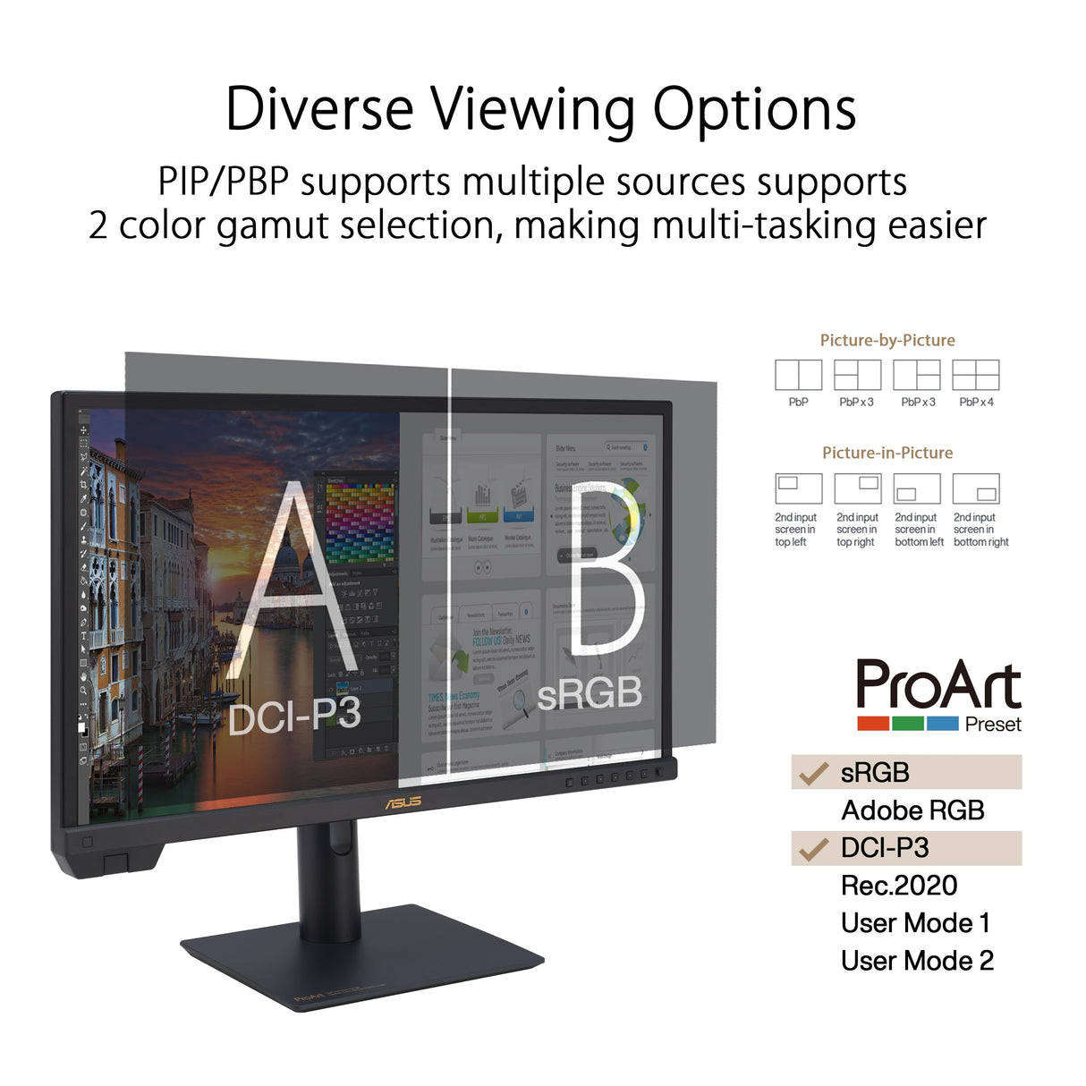 ASUS ProArt Display PA24US - Monitor Profesional de 23,6", IPS, 4K UHD (3840 x 2160), HDR-10, HLG, 99% Adobe RGB, 95% DCI-P3, ΔE < 1, 12G-SDI, USB-C, VESA DisplayHDR 600, Sostenibilidad ecológica