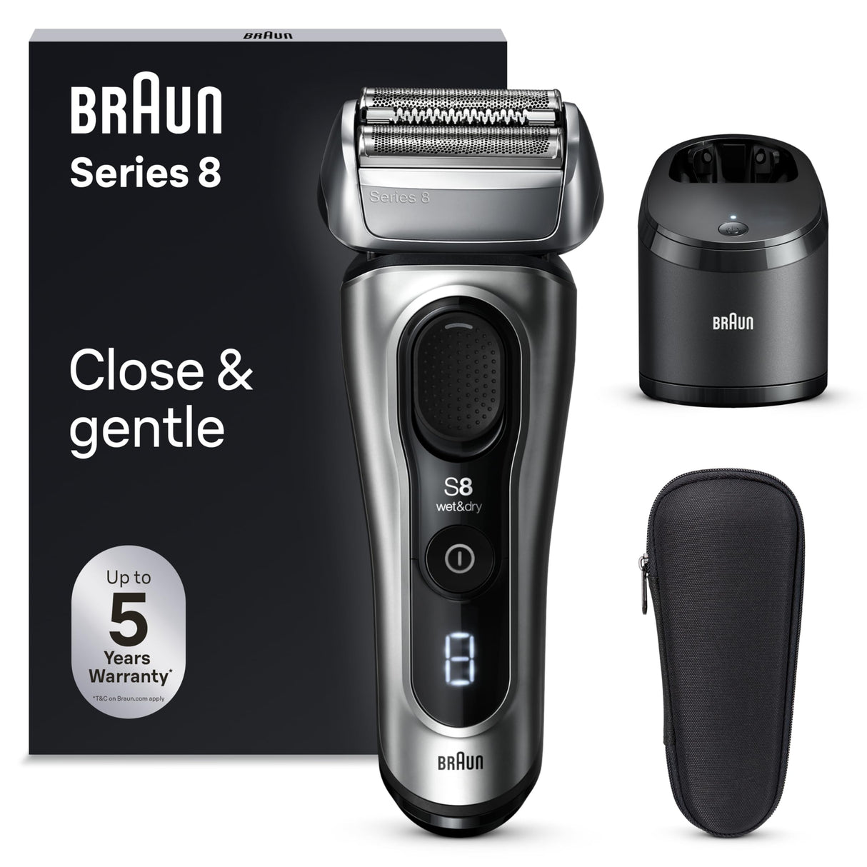 Braun Series 8 Afeitadora Eléctrica Hombre, Máquina de Afeitar Barba, Centro De Limpieza SmartCare, Afeitadora Eléctrica En Seco Y En Mojado, 8567cc, Plata