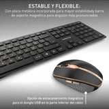 CHERRY DW 9100 SLIM, Pack de Teclado y Ratón Inalámbricos, Distribución de Teclado Español (QWERTY), Bluetooth y Radiofrecuencia de 2,4 GHz, Teclas Silenciosas, Recargable, Negro/Bronce