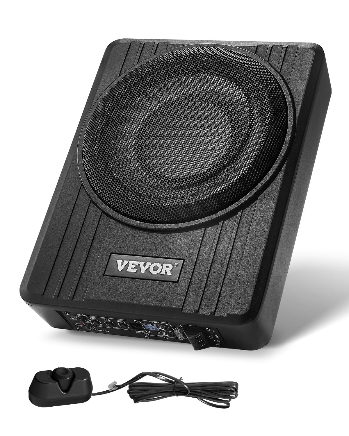 VEVOR Subwoofer para Debajo del Asiento para Automóvil 254 mm 300 W Altavoz Compacto para Coche Amplificador Incorporado Entrada Bajo Controlador de Volumen Control Remoto con Cable