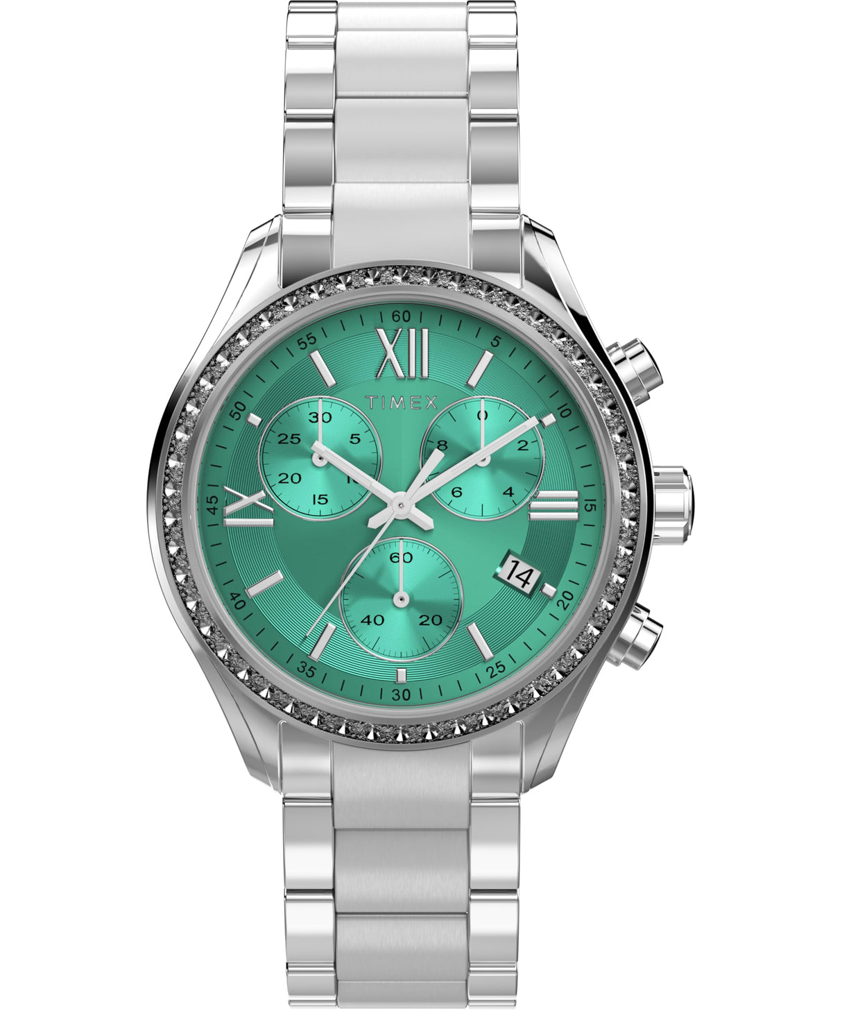 Timex Trend Reloj para Mujer, Pulsera de aleación Plateada, Esfera Azul, Caja Plateada, 38 mm, TW2Y28200
