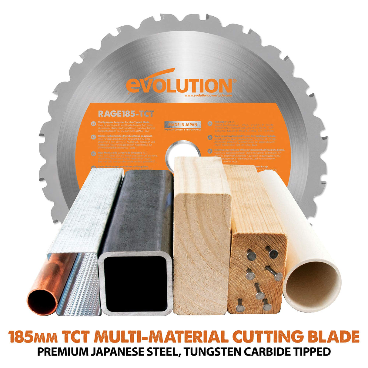 Evolution Power Tools - Sierra circular multimaterial R185CCSX+ con guía compatible (paquete plus con bolsa de transporte), 185 mm, 230 V