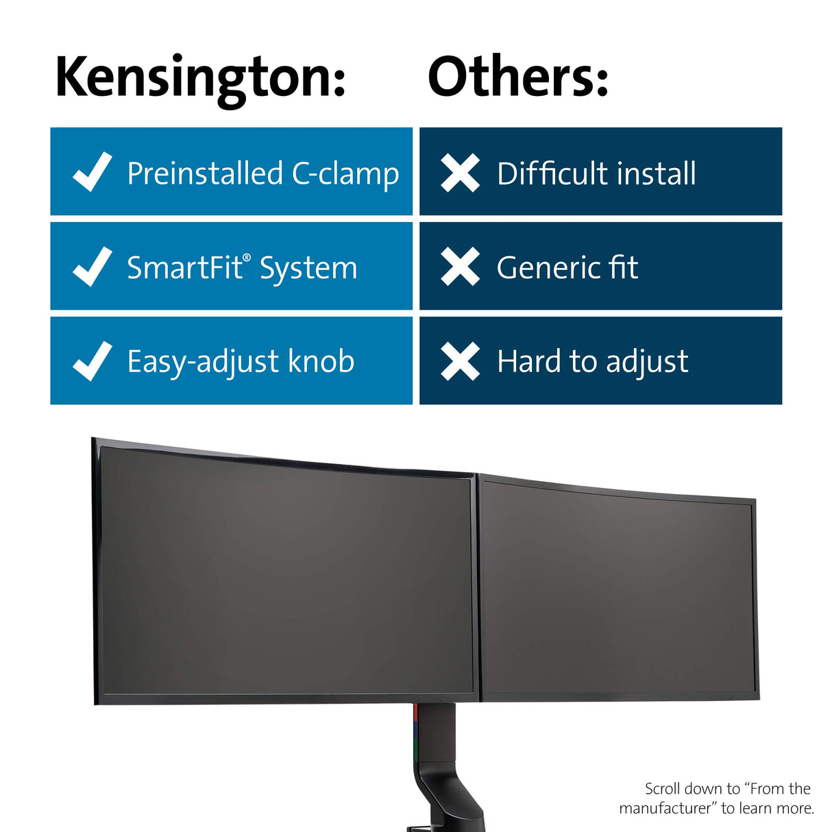Kensington Brazo SmartFit para un Monitor con Placa VESA - Brazo de Ahorro de Espacio para Dos Monitores Pequeño con Configuración de Altura Ajustable, Negro (K55513WW)