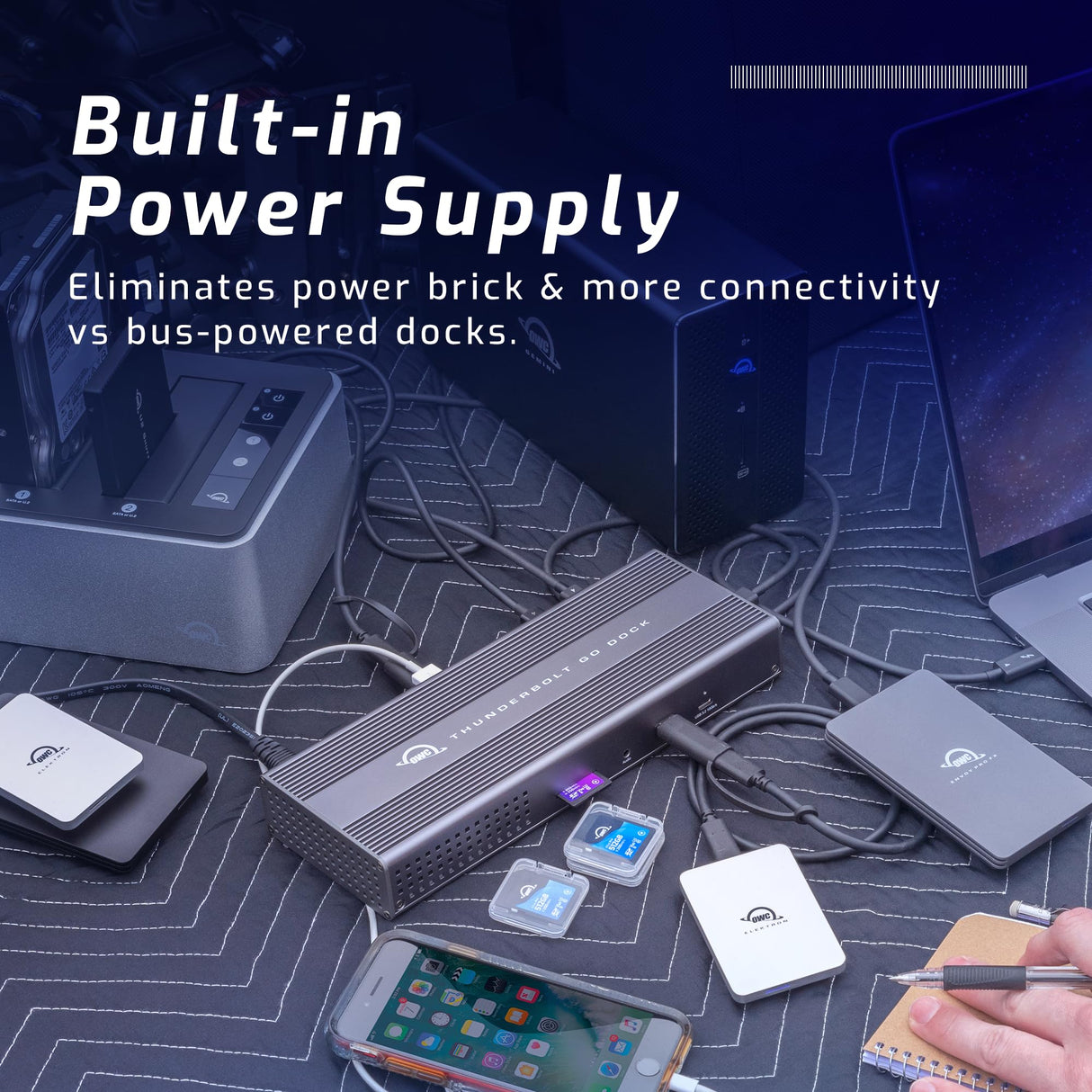 OWC Thunderbolt Go Dock, 11 Puertos, Thunderbolt 4, Fuente de alimentación integrada, Carga de 90 W, Compatible con Mac Thunderbolt y USB-C, PC, Chromebooks y Dispositivos Android, OWCTB4DKG11P