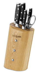 3 CLAVELES Juego Cocina, Madera,Acero Inoxidable, 5 Cuchillos Ash Toledo + 1 Tijera Star, 1637