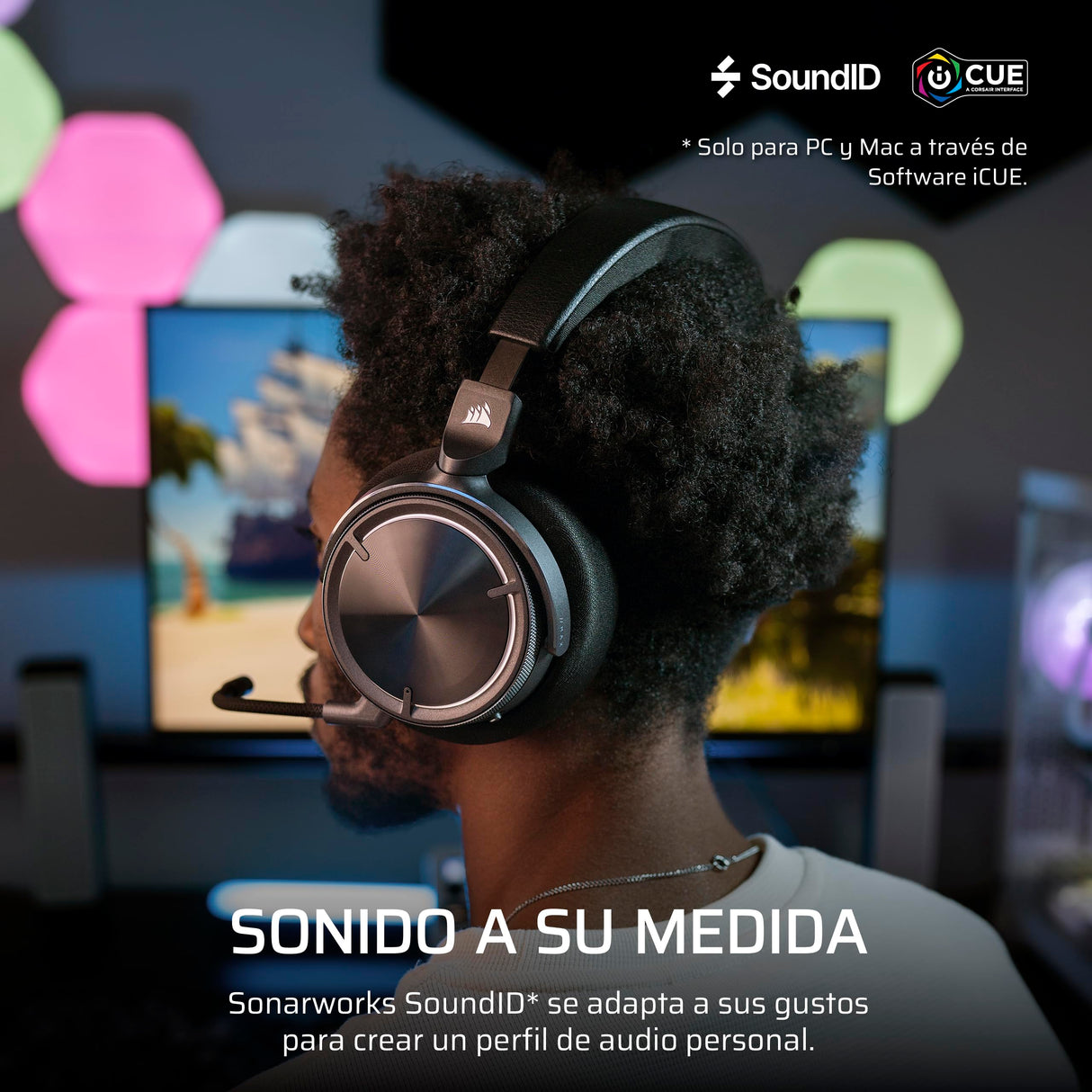 Corsair Virtuoso MAX Wireless Auriculares para Juegos con Bluetooth – Dolby Atmos, SoundID, Cancelación Activa del Ruido, Micrófono de Calidad Broadcast, para PC, Mac, PS5, PS4 – Carbono