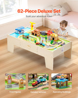 VEVOR Mesa de Actividad de Tren 62 Piezas de Madera 1270 x 621 x 394 mm Mesa de Juegos de Tren Circuito de Ferroviarias Juguetes Creativos con Cajón de Almacenamiento para Facilitar Organización