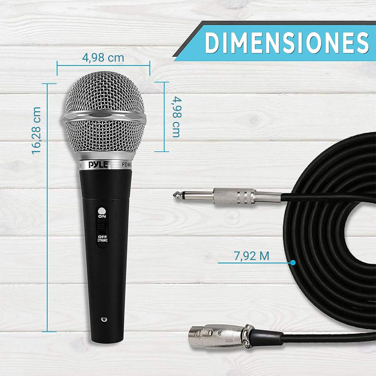 Pyle Kit de micrófono dinámico profesional de 3 piezas, micrófono de mano vocal unidireccional cardioide con funda de transporte rígida y bolsa, soporte/clip y cable de audio XLR de 26 pies a conexión
