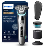 Philips Serie 9000 Afeitadora Eléctrica Hombre, Máquina de Afeitar Barba con Recortadora, 72 cuchillas, 60min de uso, En Seco y Húmedo, Recargable, Centro de Limpieza, Base Carga, S9974/55, Cromo