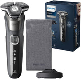 Philips Serie 5000 Afeitadora Eléctrica Hombre, Máquina de Afeitar Barba con Recortadora, 45 cuchillas, Cuida la piel, 60min de uso, En Seco y Húmedo, Recargable, Base Carga, S5887/13, Gris