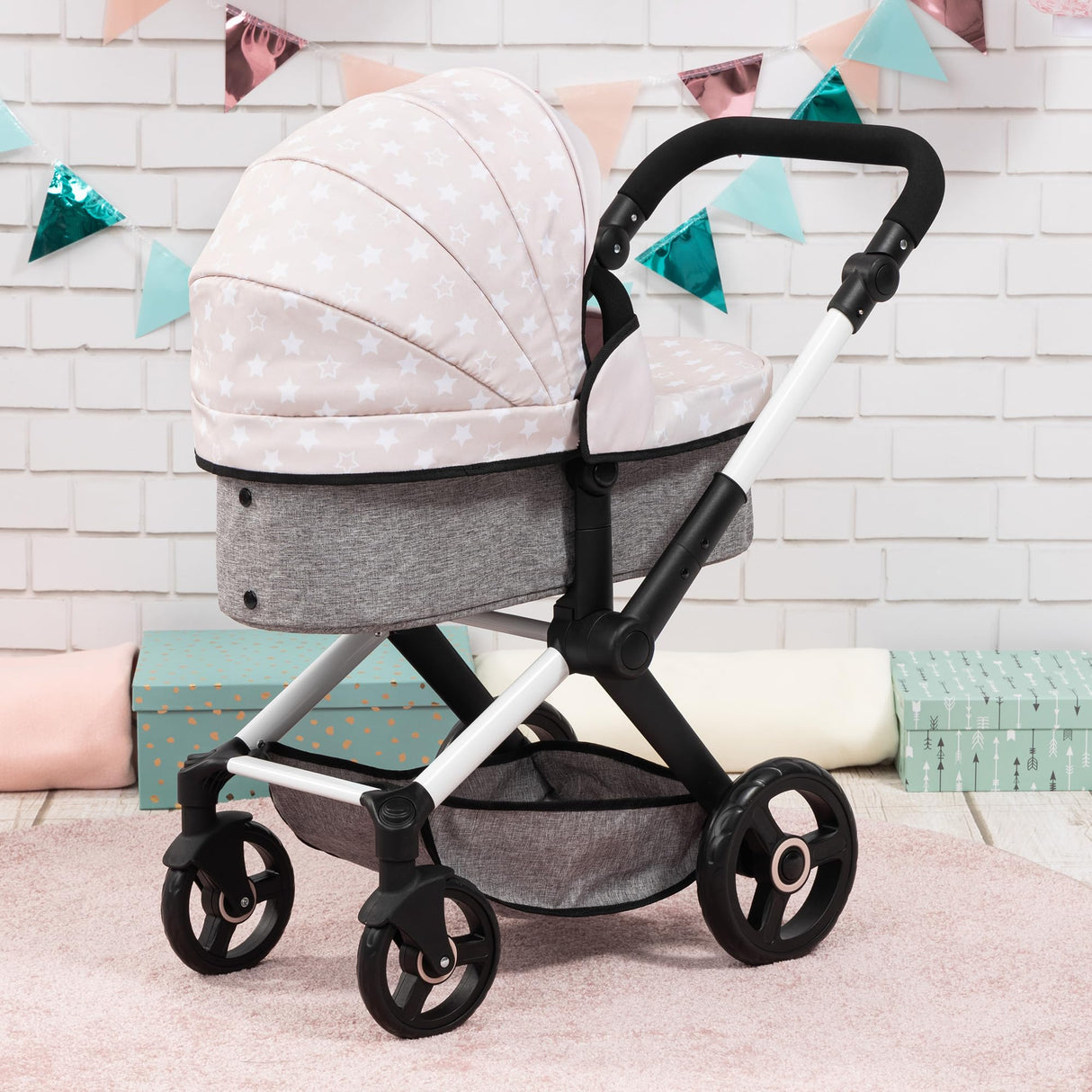 Bayer Design 17031AA Cochecito de muñeca Combi Xeo, Carro para muñecos, Bolsa, Convertible, Regulable en Altura