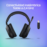 HyperX Cloud Stinger 2 Wireless, Cascos gaming inalámbricos PC, Drivers de 50 mm, Audio Envolvente, Giro 90º, Dongle USB, batería 20h, Micrófono con cancelación de ruido - Negro