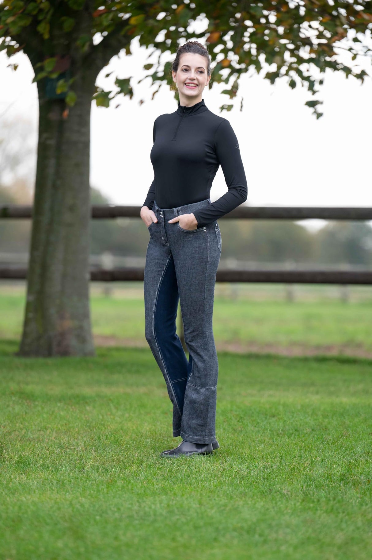HKM Pantalones Jodhpur -Miss Blink- 1/1 Alos Besatz6169 para Mujer, 6169 Azul Vaquero Azul Oscuro, 40 EU