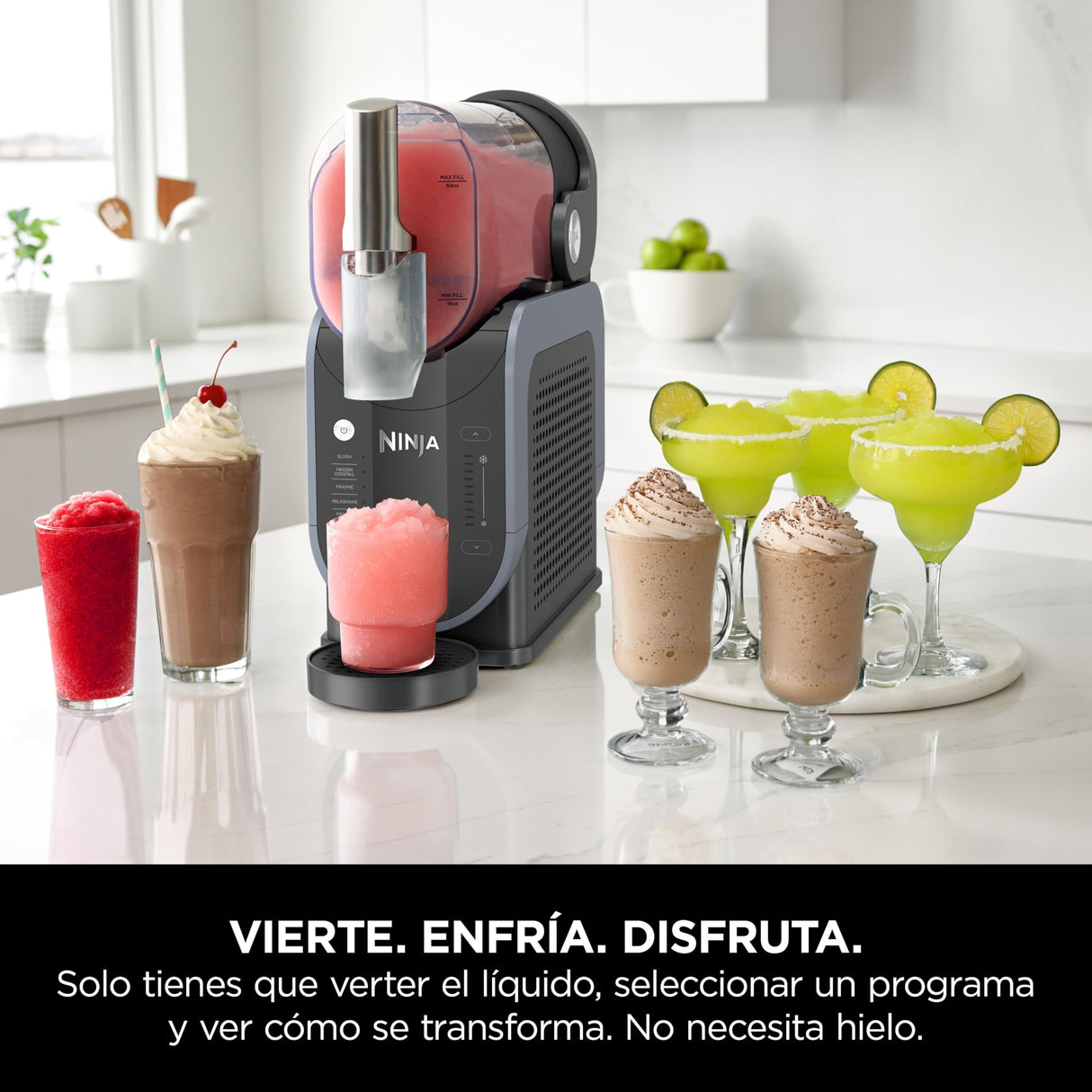 Ninja SLUSHi Procesador profesional de bebidas congeladas, granizados, cócteles, zumos congelados, frappés y batidos, sin hielo ni preparativos previos, WhisperChill, 1,9 l, azul y gris, FS301EU