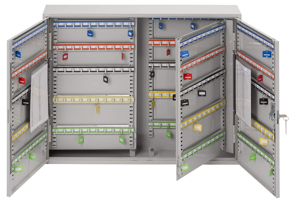 Burg-Wachter KC200HL Sterling Gabinetes de llaves de doble puerta resistentes, gris, 200 ganchos para llaves