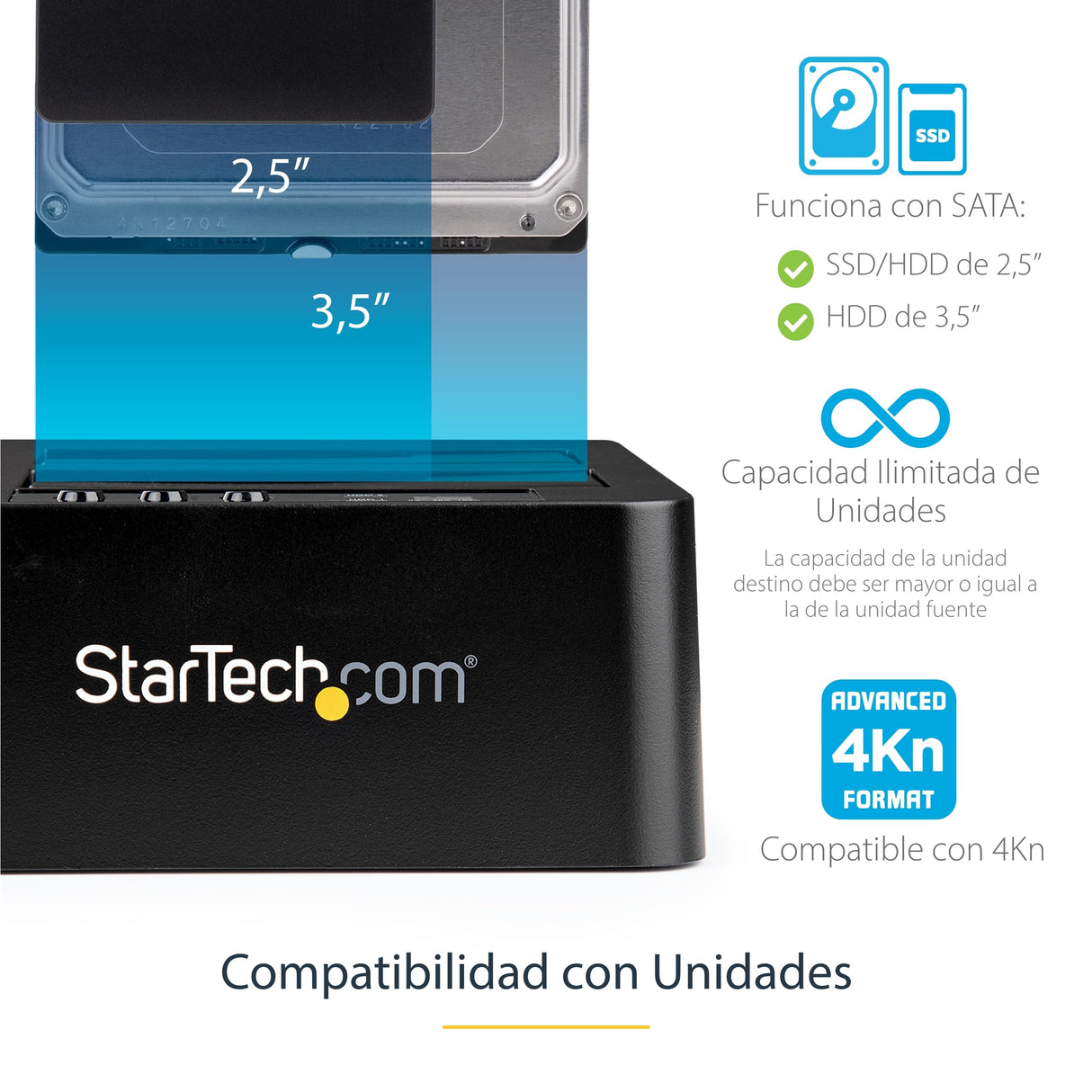 StarTech.com Duplicador Clonador Autónomo de Discos Duros o SSD SATA - Copiador de 2 Bahías - Base de Acoplamiento USB 3.1 (10Gbps) a Unidades SATA III de 2,5 o 3,5 Pulgadas (SDOCK2U313R)