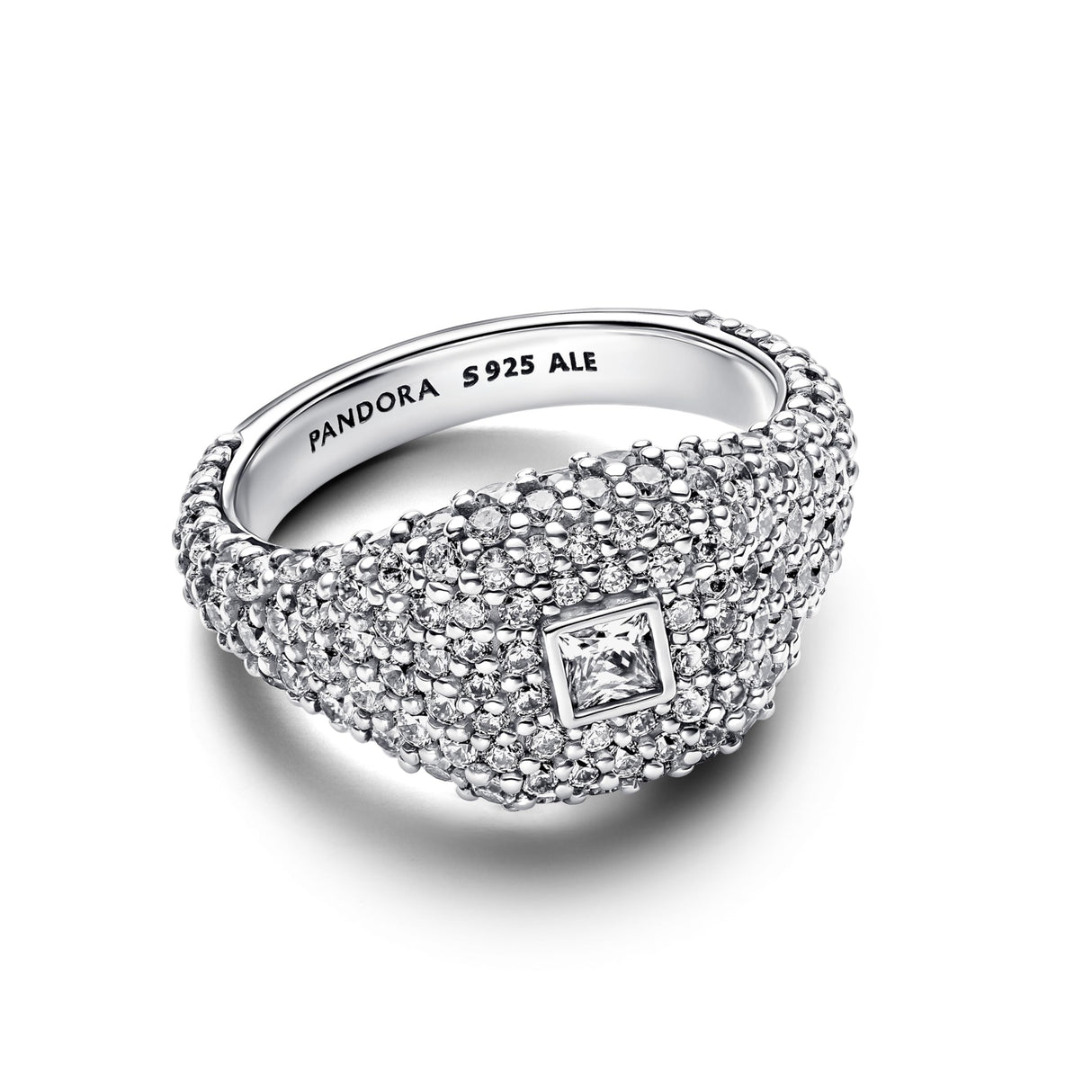 PANDORA Anillo de cóctel para mujer plata cuadrado pavé 193556C01, 52/16,6, Plata de ley, Zirconia cúbica