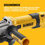 DEWALT Mini-amoladora angular eléctrica, 125mm, Potente motor 1500 W, Arranque Suave + Bloqueo, Velocidad sin carga 2800-10000 rpm, Rosca M14, Sistema de extracción de polvo, DWE4257KT-QS