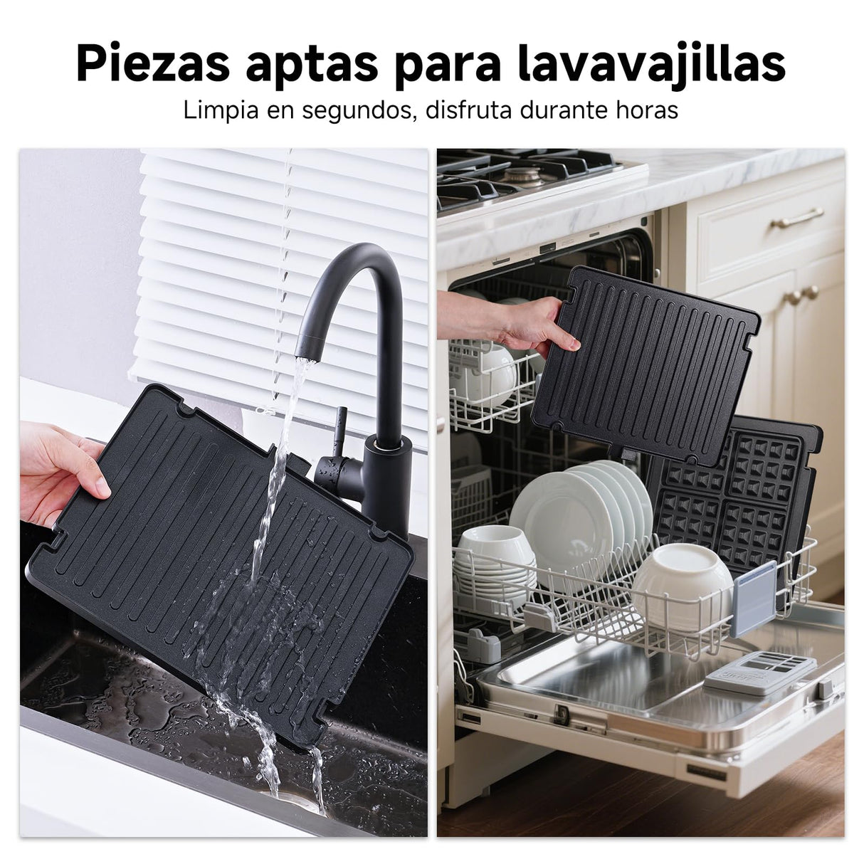 AMZCHEF parrilla eléctrica con 6 programas, función Sear hasta 280 °C, modo manual, sensor de temperatura, placas desmontables y bandeja para gofres. Ideal para carne, pescado, paninis y gofres