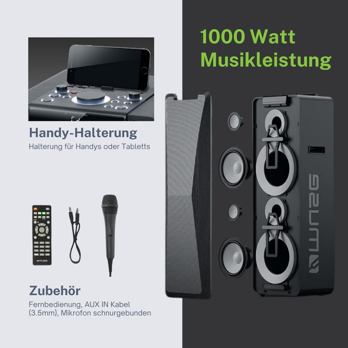 Altavoz Multimedia MUSE M-1990 DJ Bluetooth, USB, CD, Efectos Luz,1000W