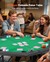 VEVOR Mesa de Póker Plegable, Mesa de Casino Plegable para Ocho Jugadores con Rieles Acolchados y Portavasos, con Patas de Fieltro y Metal, para Texas Hold'em y Blackjack, 1260 x 1260 x 750 mm