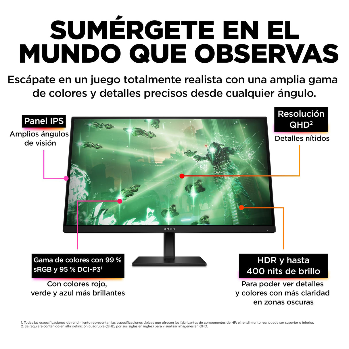 HP OMEN 27q - Monitor Gaming 27" QHD (2560 x 1440 a 165 Hz, IPS, 16:9, 1ms, HDMI, Antirreflejo, HDR, DisplayPort, AMD FreeSync Premium, Compatible con Consolas) Negro