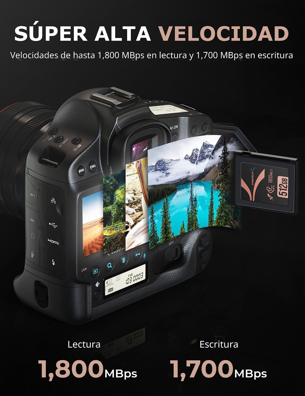 SABRENT Rocket CFX Pro 512GB CFexpress Tipo B Tarjeta de Memoria R1800MB/s W1700MB/s [CF-XXIT-1512]