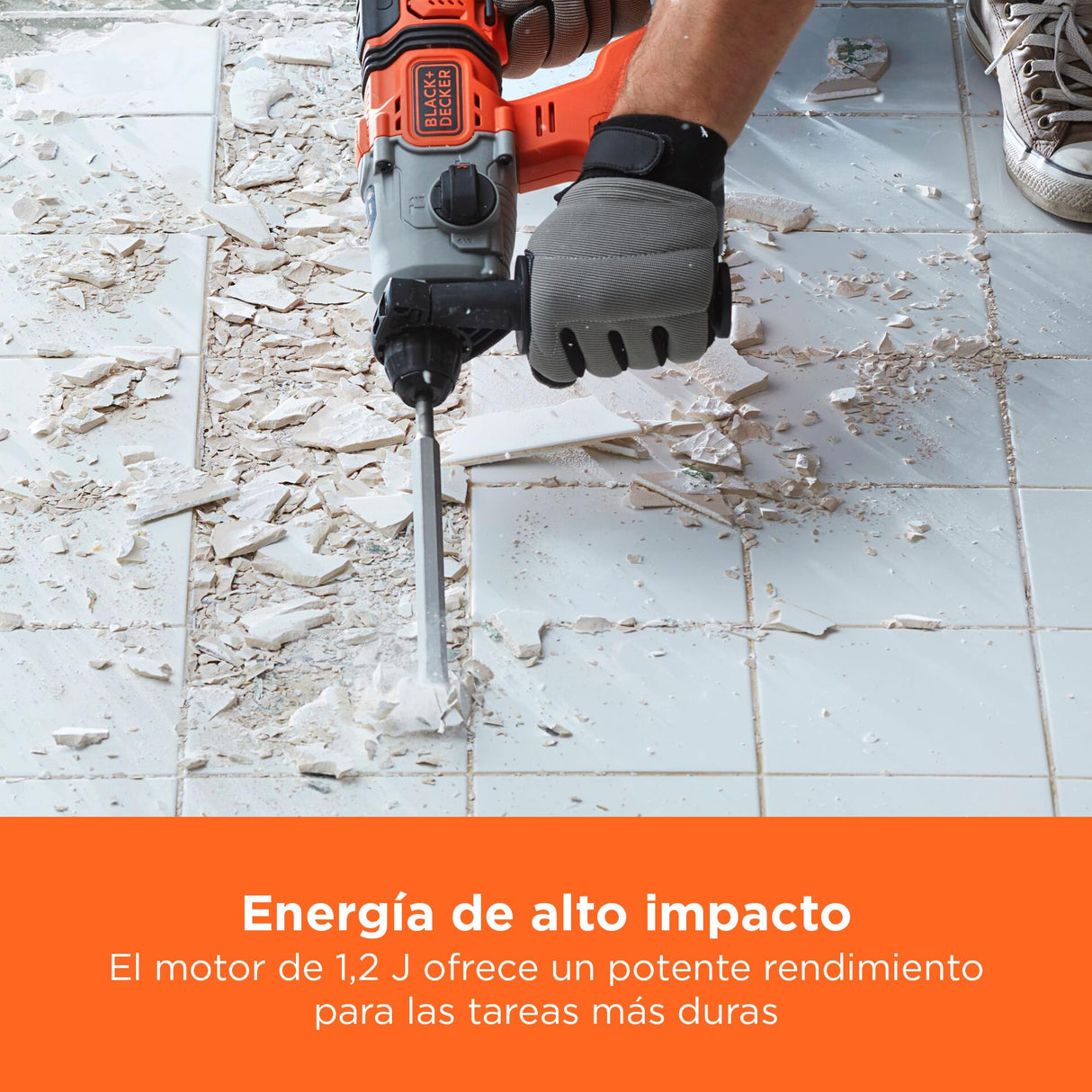 BLACK+DECKER Taladro percutor SDS-Plus a batería 18V, baterías de iones de litio 2,5Ah, potente energía de impacto 1,2J, caja del kit, BCD900E2K-QW